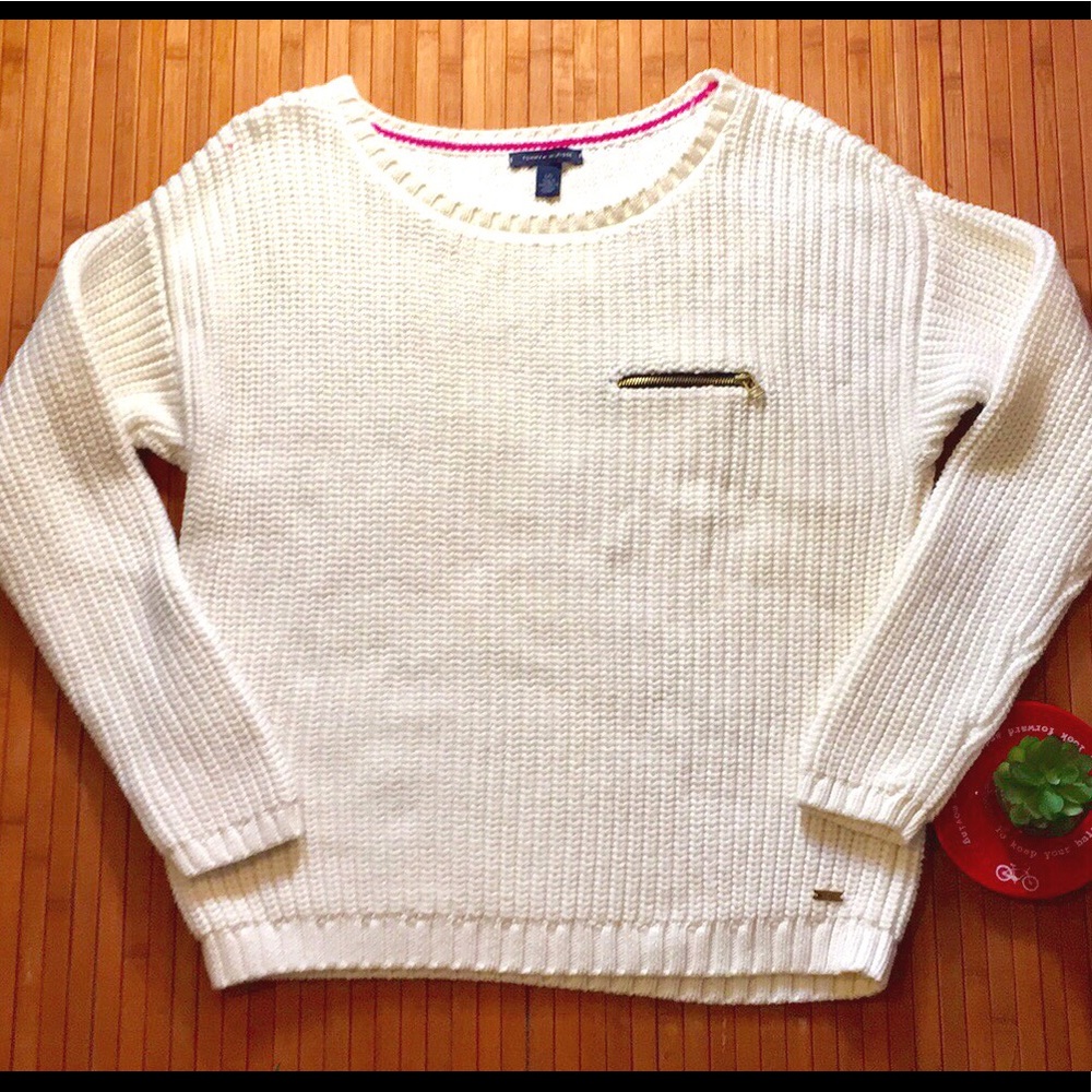 Tommy Hilfiger White Sweater with Zipper Detail